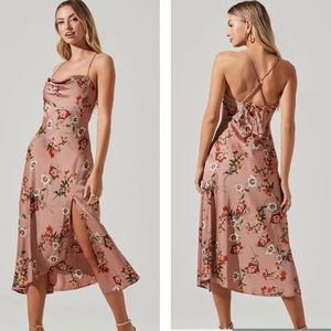 ASTR the Label Pink Satin Floral Slip Midi Open Back Dress Size Small